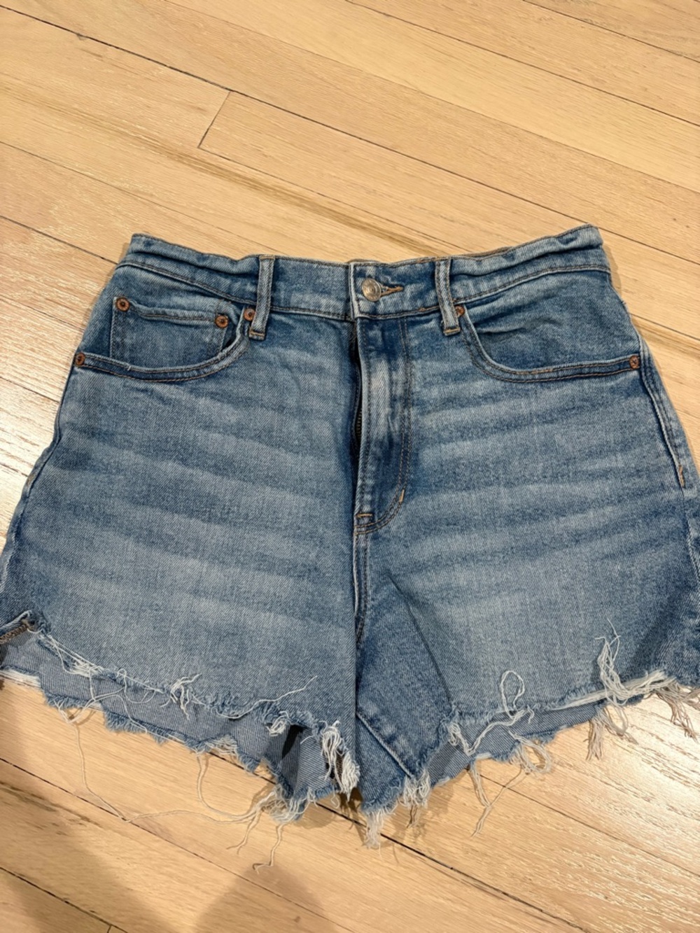 Women's High-Rise Distressed Denim Shorts - Light Blue